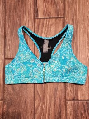 Body Rock Turquoise Paisley Front-Zip Racerback Sports Bra